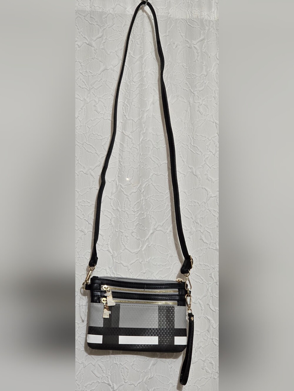 Black & Gray Plaid Crossbody Bag Y2K  Mini Purse  9x6